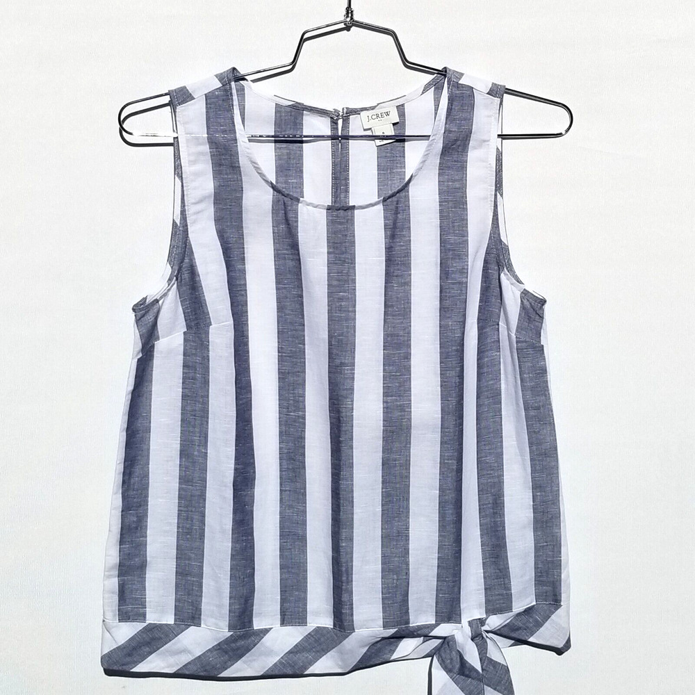 J. Crew Womens Top sleeveless Striped Printed tie-waist linen blend size 6